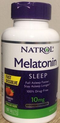 Natrol Melatonin 10 mg Fast Dissolve Strawberry source label used in the packaging illustration