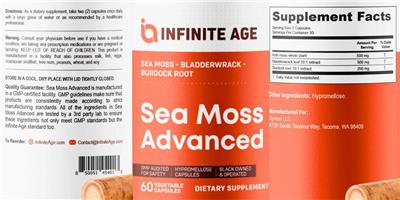 Infinite Age Sea Moss Advanced source label used in the packaging illustration