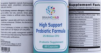Brainchild Nutritionals High Support Probiotic Formula 25 Billion CFU product packaging