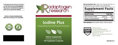Adaptogen Research Iodine Plus source label used in the packaging illustration