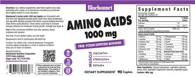 Bluebonnet Amino Acids 1000 mg source label used in the packaging illustration