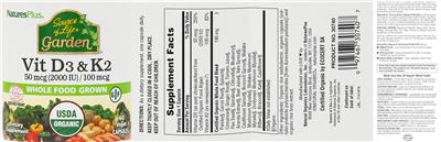 NaturesPlus Source of Life Garden Vit D3 50 mcg (2000 IU) & Vit K2 100 mcg product packaging