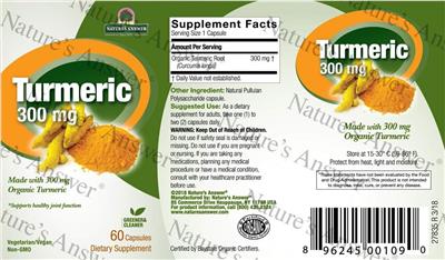 Nature's Answer Turmeric 300 mg source label used in the packaging illustration
