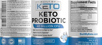 Built By Keto Keto Probiotic 40 Billion CFU source label used in the packaging illustration