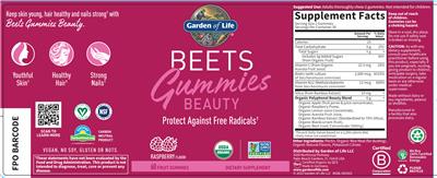 Garden of Life Beets Gummies Beauty Raspberry Flavor source label used in the packaging illustration