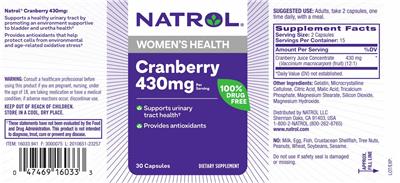 Natrol Cranberry 430 mg source label used in the packaging illustration