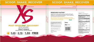 XS Post-Workout Recovery Fruit Punch source label used in the packaging illustration