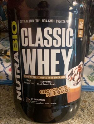 NutraBio Classic Whey Chocolate Milkshake source label used in the packaging illustration
