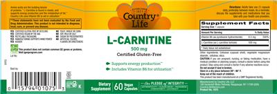 Country Life L-Carnitine Caps 500 mg product packaging
