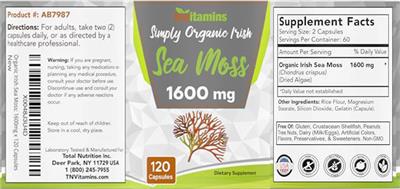 tnvitamins Simply Organic Irish Sea Moss 1600 mg product packaging