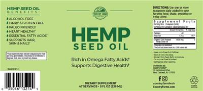Country Farms Hemp Seed Oil source label used in the packaging illustration