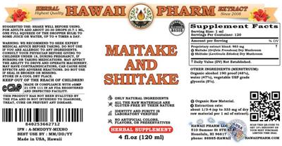 Hawaii Pharm Maitake and Shiitake product packaging