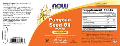 NOW Pumpkin Seed Oil 1000 mg source label used in the packaging illustration