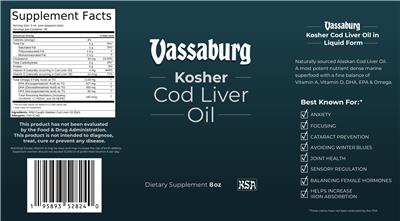 Vassaburg Kosher Cod Liver Oil source label used in the packaging illustration