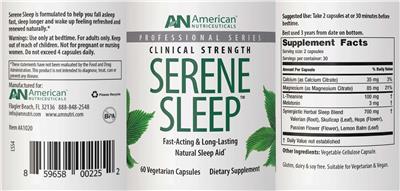 AN American Nutriceuticals Serene Sleep source label used in the packaging illustration