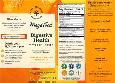 MegaFood Digestive Health Pineapple Mango Kombucha source label used in the packaging illustration