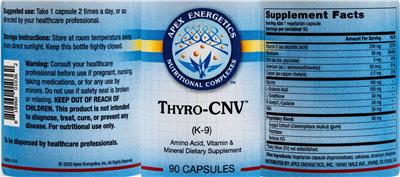 Apex Energetics Thyro-CNV (K-9) source label used in the packaging illustration
