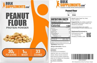 BulkSupplements.com Peanut Flour Protein Powder 30 g product packaging