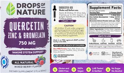 Drops of Nature Quercetin Zinc & Bromelain 750 mg Mixed Berry Flavor product packaging
