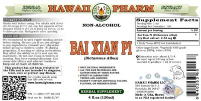 Hawaii Pharm Bai Xian Pi Non-Alcohol source label used in the packaging illustration