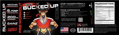 Bucked Up Pre-Workout Yuzu & Peach source label used in the packaging illustration