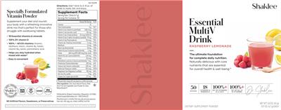 Shaklee Essential MultiV Drink Raspberry Lemonade source label used in the packaging illustration
