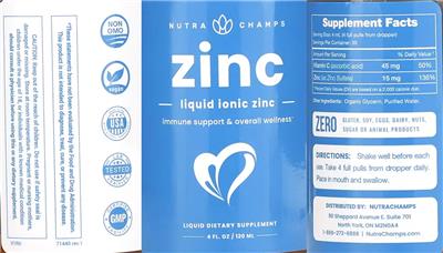 NutraChamps Zinc Liquid source label used in the packaging illustration