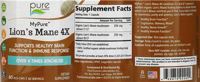 Pure Essence MyPure Lion's Mane 4X source label used in the packaging illustration