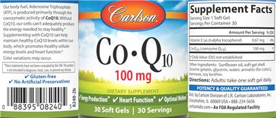 Carlson Co-Q10 100 mg source label used in the packaging illustration