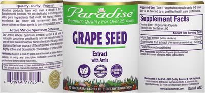 Paradise Grape Seed Extract with Amla source label used in the packaging illustration
