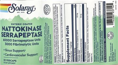 Solaray Nattokinase Serrapeptase Enteric Coated product packaging