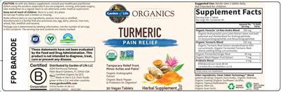 Garden of Life Organics Turmeric product packaging