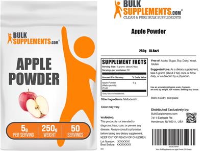 BulkSupplements.com Apple Powder 5 g source label used in the packaging illustration