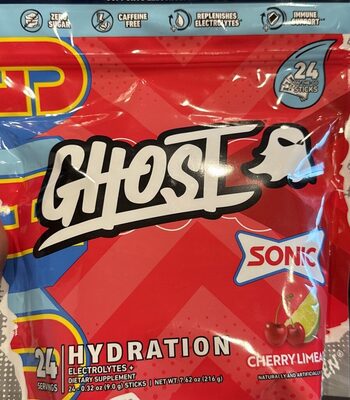 GHOST Hydration Sonic Cherry Limeade source label used in the packaging illustration