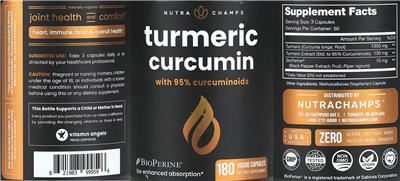 NutraChamps Turmeric Curcumin Capsules source label used in the packaging illustration