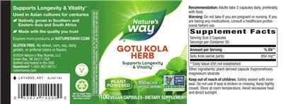 Nature's Way Gotu Kola Herb 950 mg product packaging