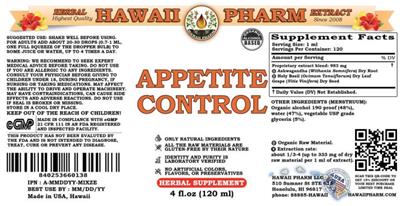 Hawaii Pharm Appetite Control source label used in the packaging illustration