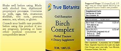 True Botanica Birch Complex Cold Extraction source label used in the packaging illustration