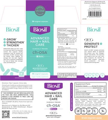 Biosil Advanced Hair + Nail Care source label used in the packaging illustration