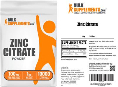 BulkSupplements.com Zinc Citrate Powder 100 mg product packaging