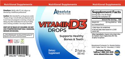 Absolute Nutrition Vitamin D3 Drops source label used in the packaging illustration