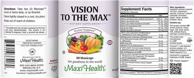 Maxi Health Vision to the Max source label used in the packaging illustration