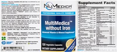 NuMedica MultiMedica without Iron source label used in the packaging illustration