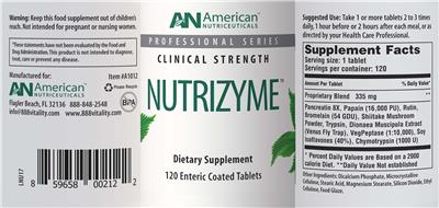 AN American Nutriceuticals Nutrizyme source label used in the packaging illustration
