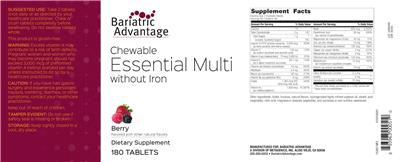 Bariatric Advantage Chewable Essential Multi without Iron Berry source label used in the packaging illustration