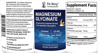 Dr. Berg Magnesium Glycinate 120 mg source label used in the packaging illustration