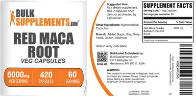 BulkSupplements.com Red Maca Root Veg Capsules 5000 mg product packaging