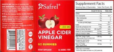 Safrel Apple Cider Vinegar 1000 mg source label used in the packaging illustration