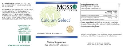 Moss Nutrition Calcium Select product packaging