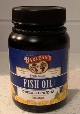 Barlean's Fresh Catch Fish Oil Orange Flavor source label used in the packaging illustration